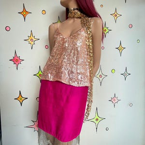 Vintage 90s Free People Sparkly Iridescent Fully Beaded Sequin Fairy Cami Top M image 3