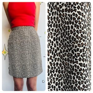 Vintage 80er 90er Jahre Leopard Print Minirock 100% Seide - Grunge Glam - Size Small