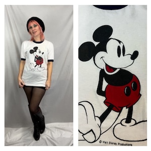 Vintage 70s | Mickey Mouse Walt Disney Ringer Tee Soft T Shirt | Size S M