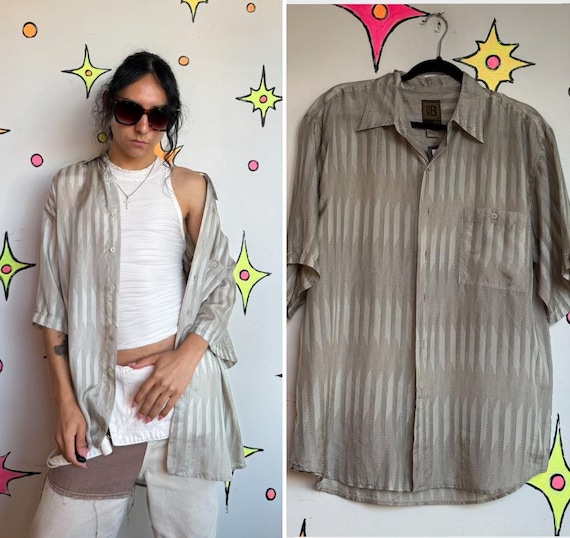 Vintage 90s Silk Button Up Shirt Minimalist Quiet Luxury Oversized BRUNO XL