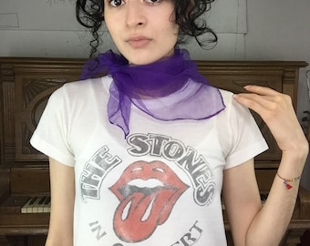 Vintage 50s 60s | Purple Chiffon Sheer Pinup Head Scarf Bonnet MOD Scarf