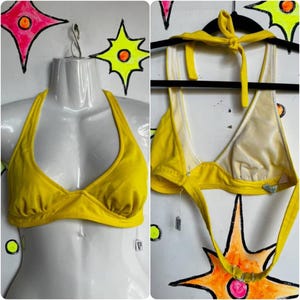 Vintage 1960s 60s | SEARS Day Glo Yellow Mod Bralette Bikini Top | Size S M