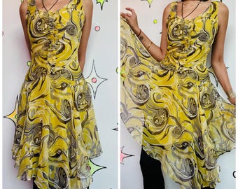 Vintage Y2K BCBG Silk Sheer Fairy Grunge Slip Dress Asymmetrical Boho Sz 4