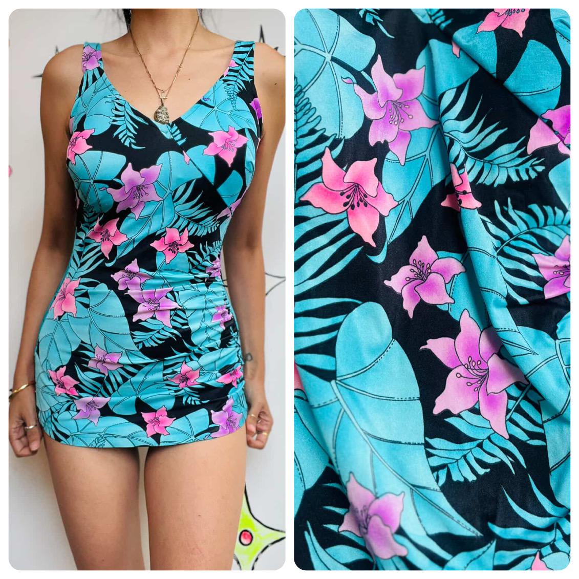 Vintage 70s 80s One-piece Swimsuit – Colorful Hawaiian Floral