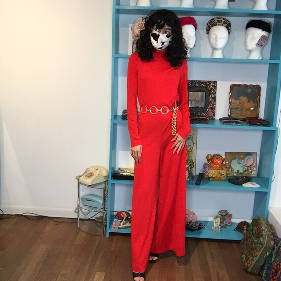 Vintage 1970s | Red Groovy Mod Disco Wide Leg Bell