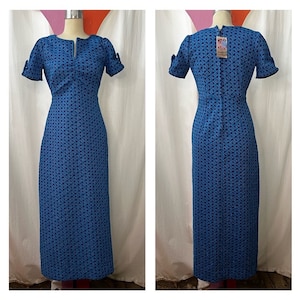 Vintage 60s 70s | Psychedelic Blue Groovy Maxi Dress | Size M