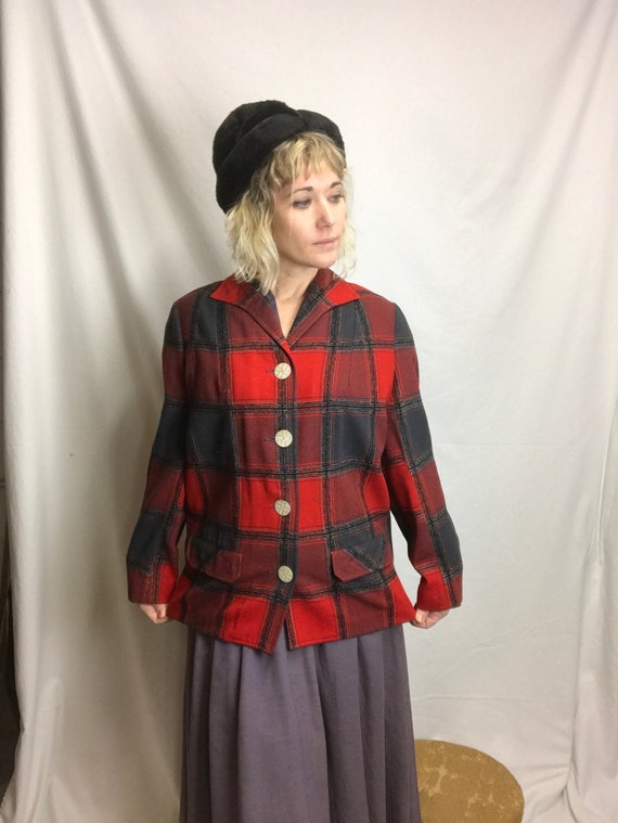 Vintage Pendleton Red Plaid Tartan Jacket 1940's S