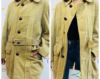 Vintage 70s Tan Corduroy Jacket Coat - Classic Boho Grunge - Size L