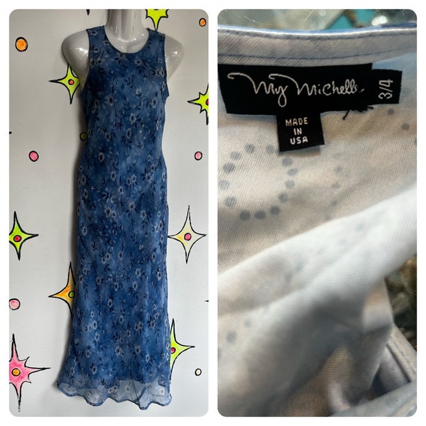 Vintage 90s Y2K | Blue Fairycore My Michelle Maxi Slip Dress | Size 3/4