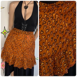 Y2K oranje minirok met hartjesprint | Urban Outfitters-rok Fairy Grunge met ruches S afbeelding 1