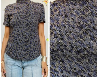 Top de cuello alto gótico grunge con purpurina y elástico de los años 90 (talla L)