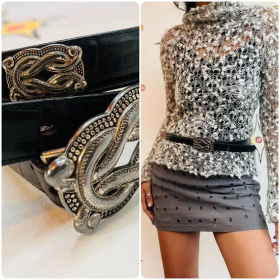 90’ｓ シルバー バックル レザー ウエスタン ベルト ビンテージ 90年代 90年代ヴィンテージ ブラックレザー ウエスタンベルト - シルバー