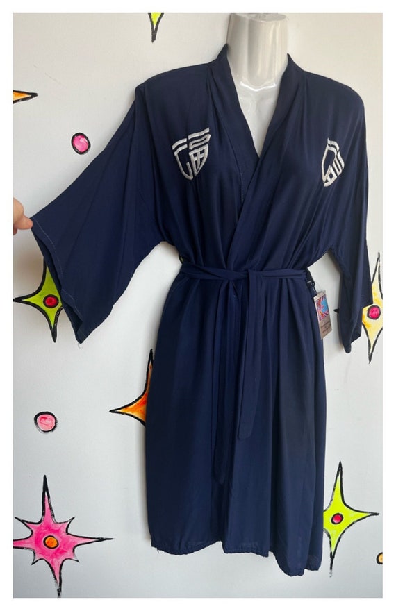 Vintage | Blue Kimono Robe Embroidered Japanese Ge