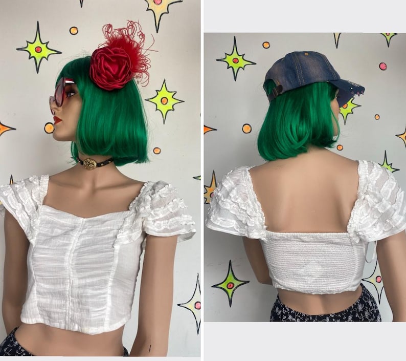 Deadstock Free People Poet Ruched Crop Blouse Piratecore Cottagecore S/M image 1