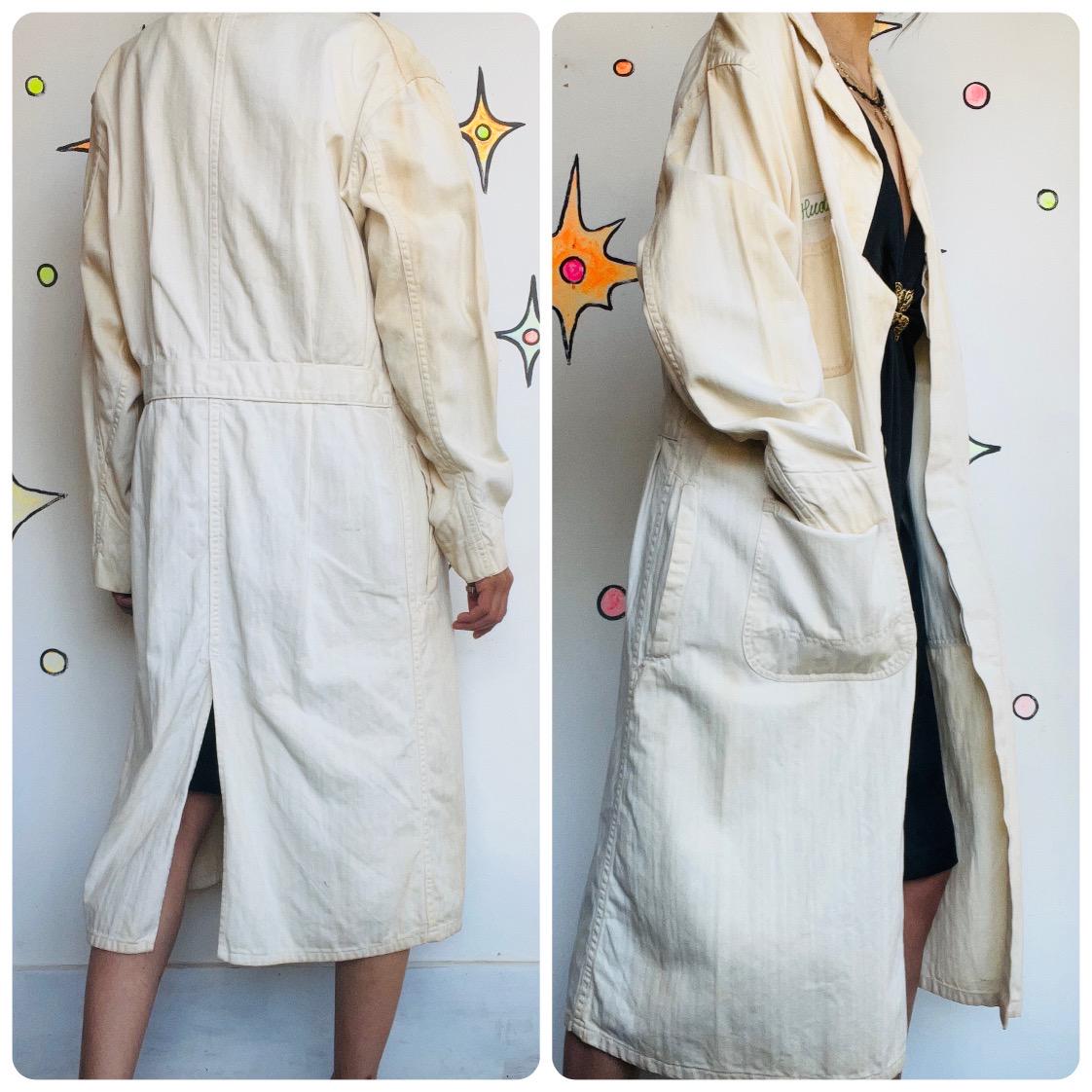 1940s 50s White Mechanic Shop Coat Vintage Grunge Workwear