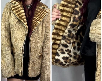 Vintage jaren 70 boho maffia vrouw Glam Penny Lane Old Money Perzische lamsbont afwerking jas M