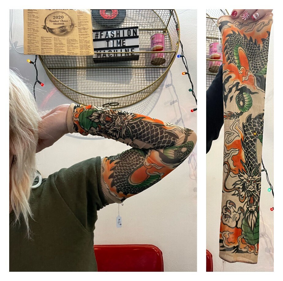Vintage 90s Y2K | Sheer Faux Dragon Tattoo Sleeve | Free Size - Etsy