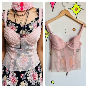Vintage Y2K Pastel Pink Lace Babydoll Fairy Grunge Coquette Bustier Corset | 34A