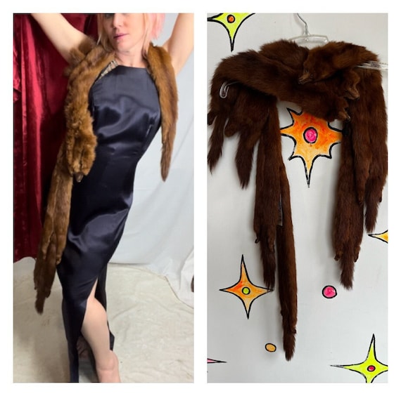 Vintage 30s 40s 50s | Brown Mink Fur Pelts Stole … - image 1