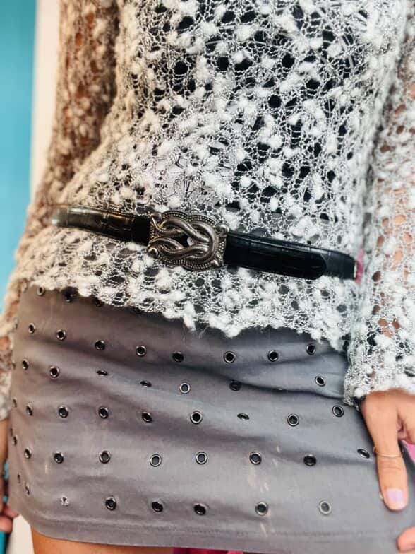 90年代ヴィンテージ ブラックレザー ウエスタンベルト - シルバー