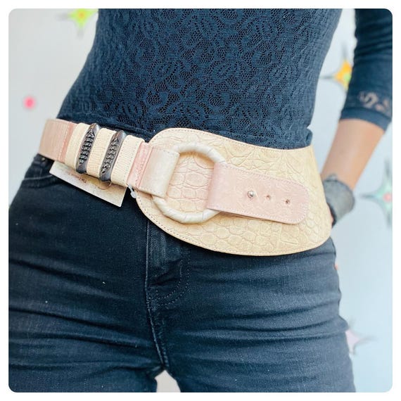 Vintage Wide Western Leather Cinch Belt Statement Belt Glam  display picture 2
