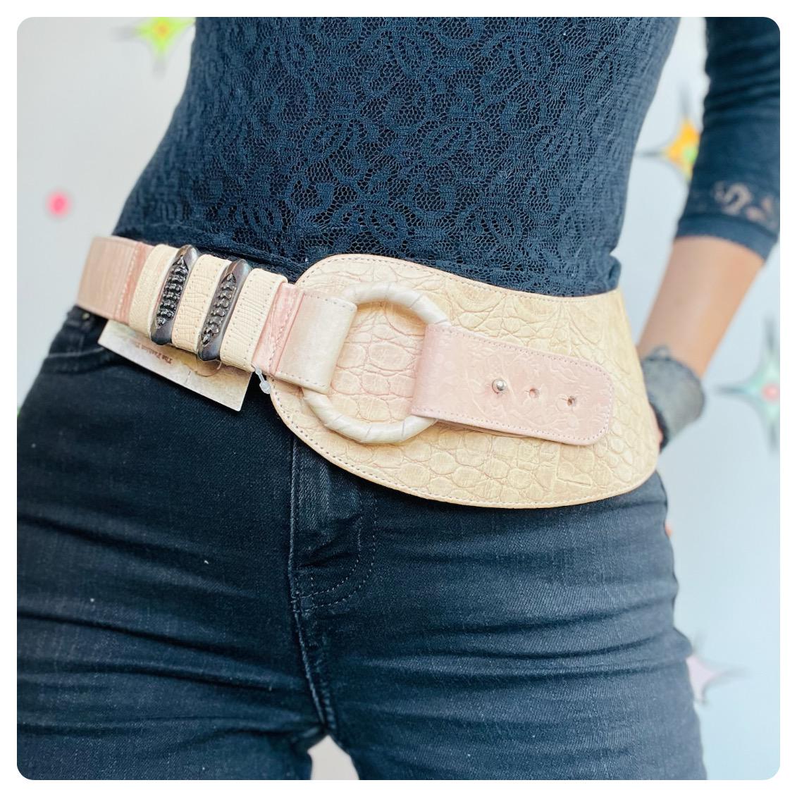 Vintage Wide Western Leather Cinch Belt Statement Belt Glam  display picture 1