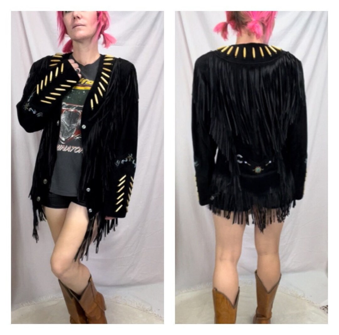 ジャケット・アウター 90s suede fringe collar Vintage K Bar Z Suede Fringed Jacket/ Western Jacket - Etsy