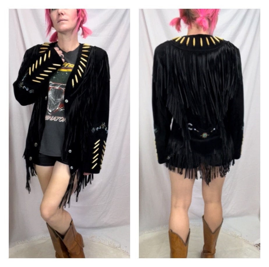 ジャケット・アウター 90s suede fringe collar Vintage 1990s Marlboro Miles Red Star Fringe Genuine Leather