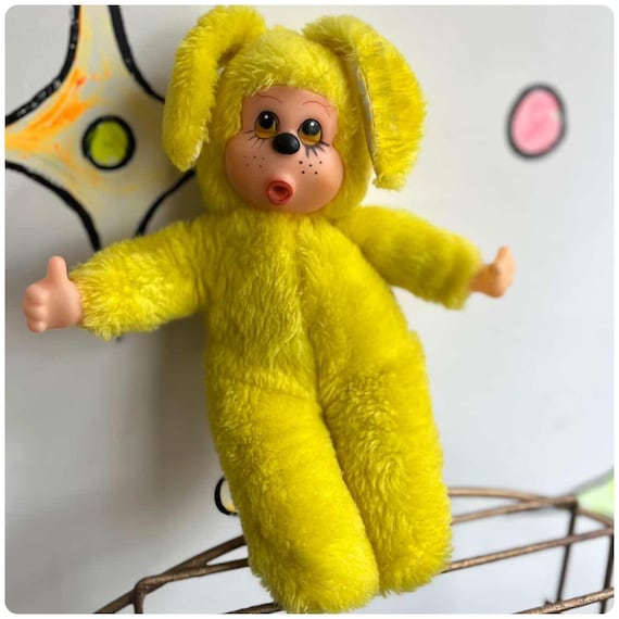 Vintage Yellow Monchhichi Plush by Jerry Elsnerco - Retro Kawaii