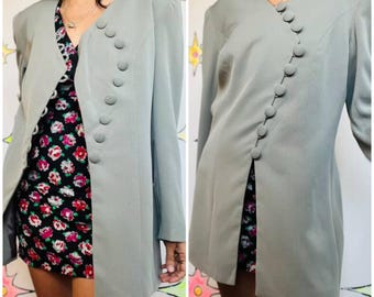 Blazer asimétrico gris estilo vintage de los años 80 y 90 – Glamour de oficina Talla 12