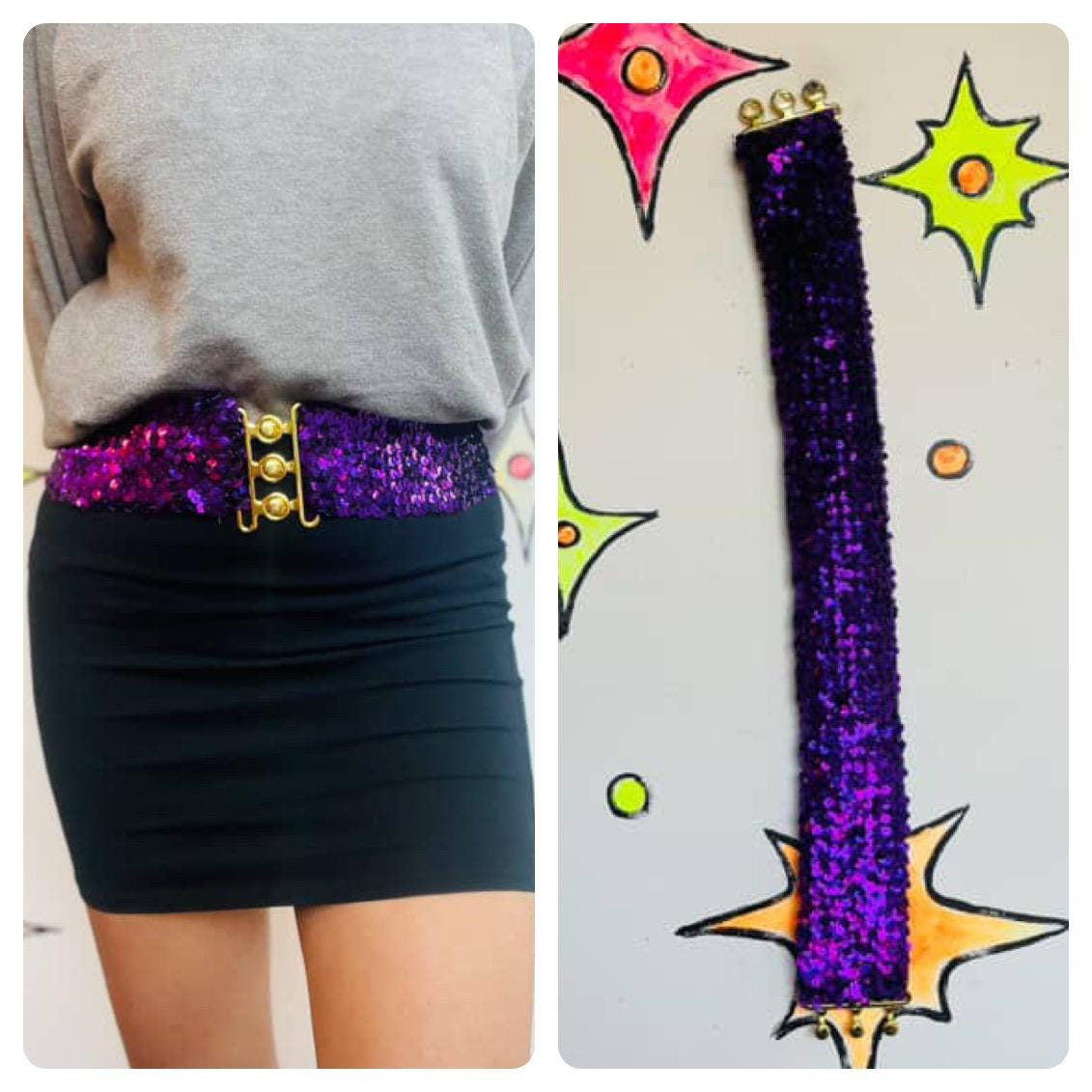 Vintage pre 1940s sequin belt Vintage Black Sequin Stretch Belt 1940s-50 main image 4