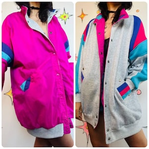 Vintage 80s 90s Rainbow Colorblock Reversible Windbreaker Jacket – Unisex Large