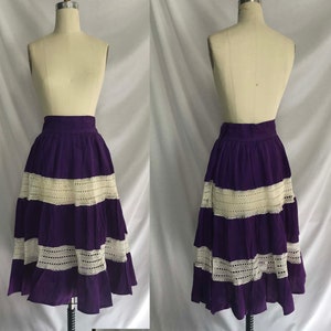 Vintage 60s 70s | Purple Boho Hippie Prairie Festival Cotton Woodstock Skirt | S