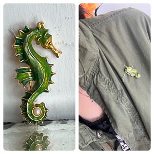 Vintage 1960s | Enamel Art Deco Rococo Sea Horse Charm Pin Brooch