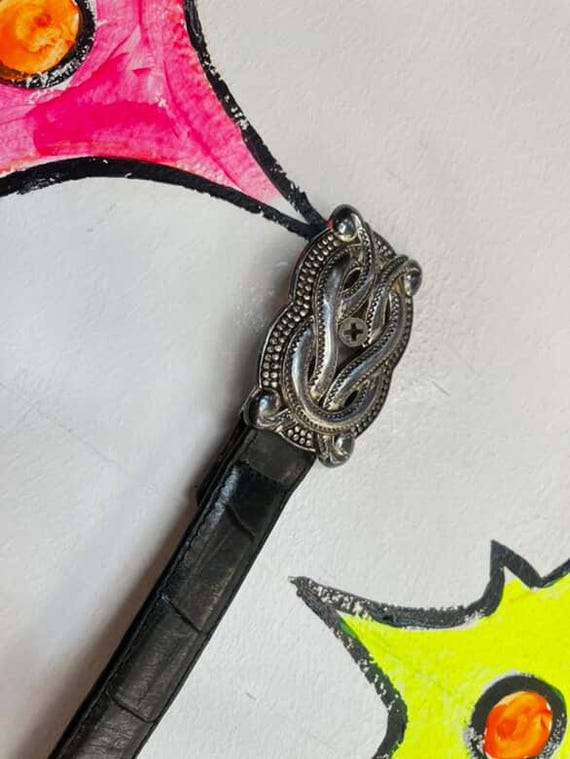 90年代ヴィンテージ ブラックレザー ウエスタンベルト - シルバー