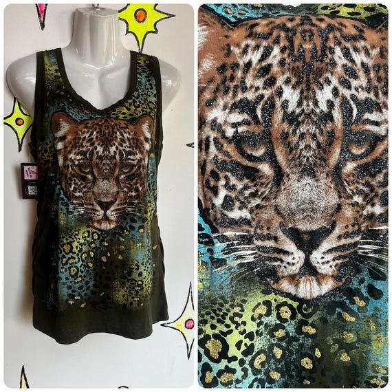 Vintage Y2K 2000s | Leopard Graphic Tee Glitter Emo Fairy Grunge T