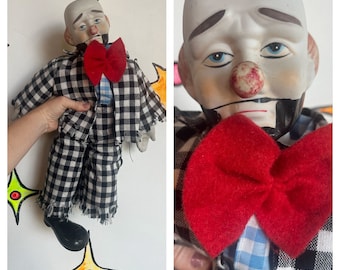Vintage Porcelain Sad Hobo Clown Doll | Circus Decor