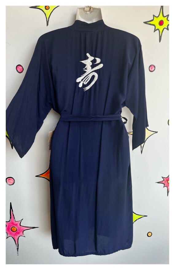 Vintage | Blue Kimono Robe Embroidered Japanese G… - image 4