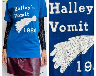 Camiseta gráfica vintage "El vómito de Halley" de 1986 - Grunge - Años 80 - Suave y desgastada - M