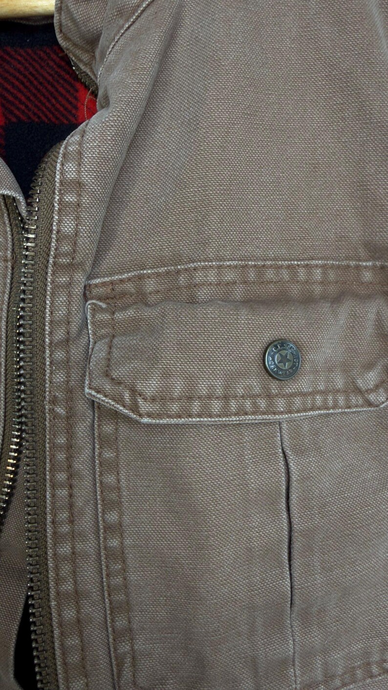 Vintage 90s Y2K Plaid Lined Khaki Lumberjack Vest Workwear Utility Gorpcore - M image 8