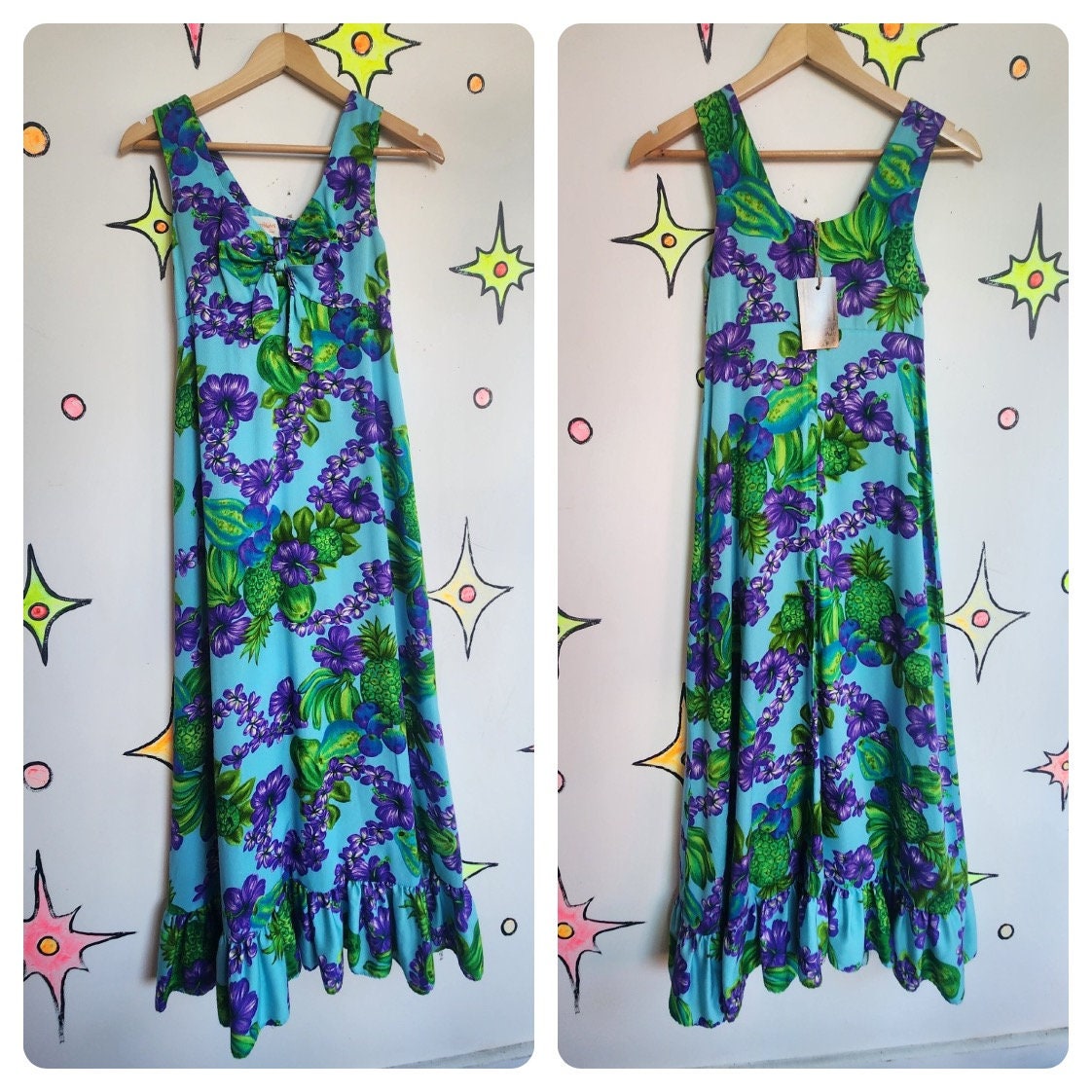 Vintage 60s 70s | Hawaiian Bohemian Hippie Maxi Festival Dress | XS - Etsy