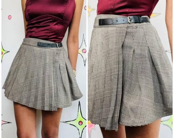 Vintage 90s Y2K Plaid Tartan Pleated Mini Skirt Grunge Emo Dark Academia XS