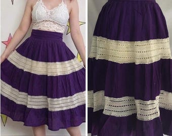 Vintage jaren 70 paarse Cottagecore prairierok romantische kant Boho Coquette S