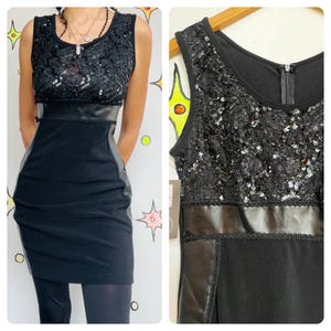 Vintage Y2K | Black Sparkle Beaded Mini Little Black Party Dress | Size S - M