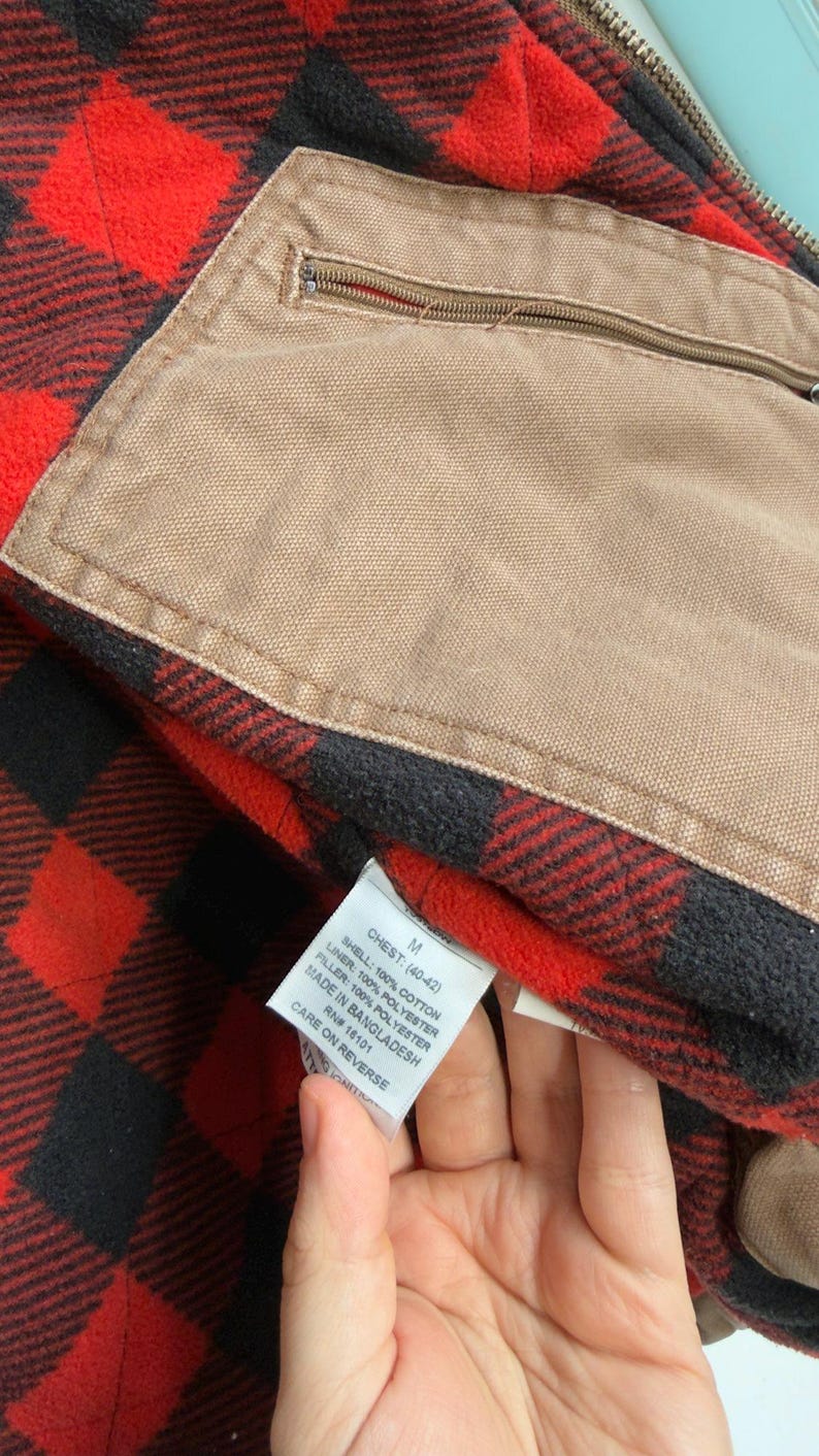 Vintage 90s Y2K Plaid Lined Khaki Lumberjack Vest Workwear Utility Gorpcore - M image 6