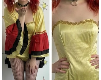 Vintage 2-delige clown circusdans showgirl kostuum turnpakje met lovertjes + rokcape - S