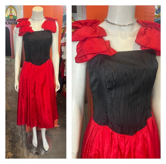 Vintage 80s | Red and Black Poofy Prom Party Dress