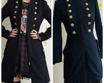 Y2K Navy Military Coat w Gold Buttons | Piratecore Steampunk Fairy Grunge – S
