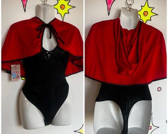 Vintage 90s Y2K | Red and Black Goth Vampire Costume Hooded Mini Cape Shrug