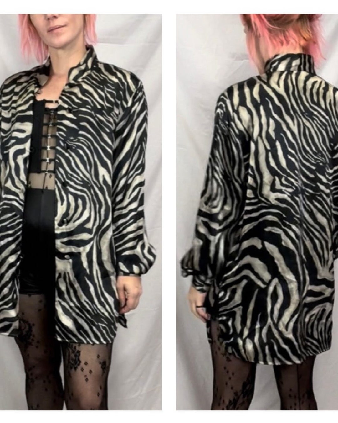 Vintage 90s Y2K Silky Zebra Print Robe Kimono Cover up Blouse Size M - Etsy